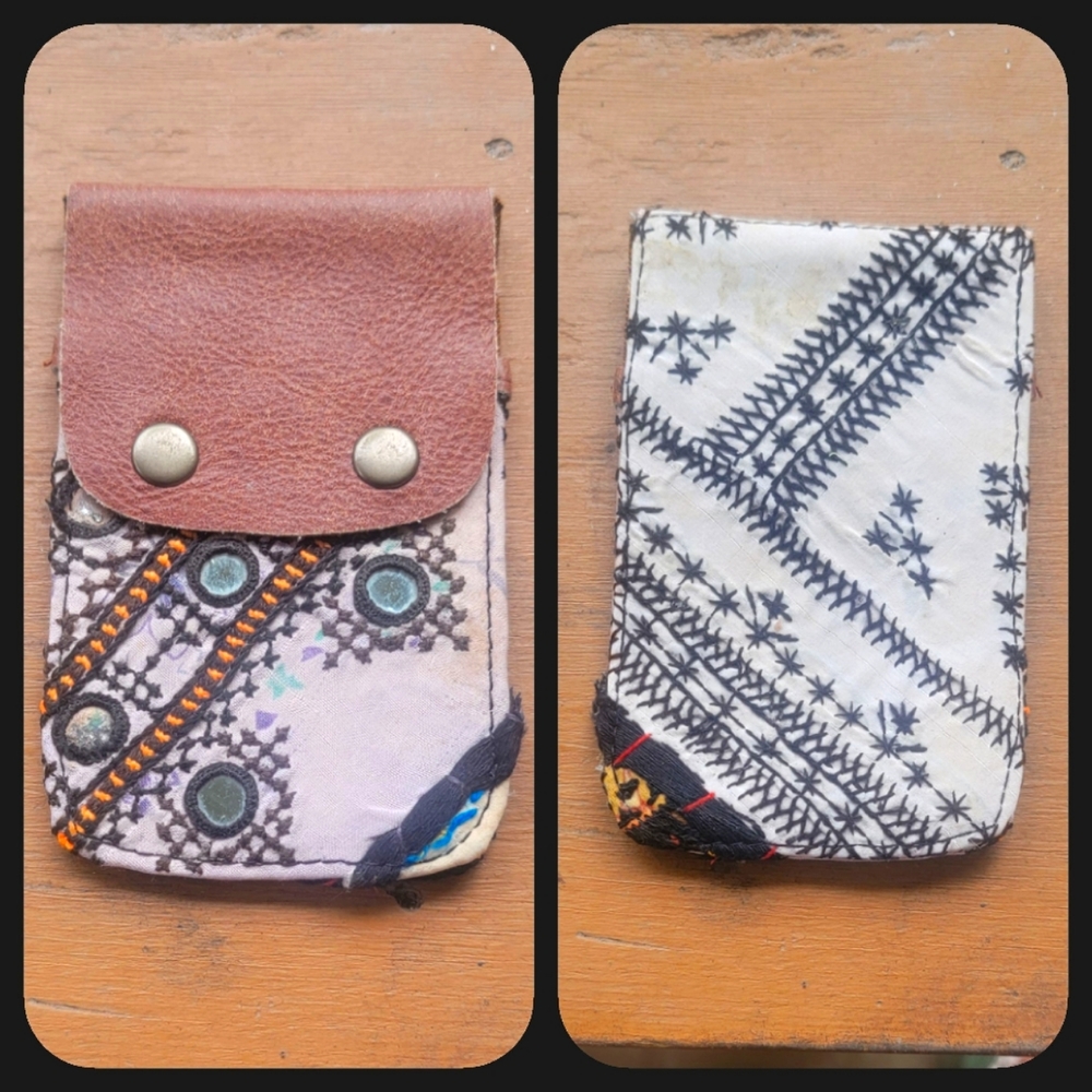 🪬🍄 Free People Boho Embroidered Repurposed vtg banjara hippie Wallet card case